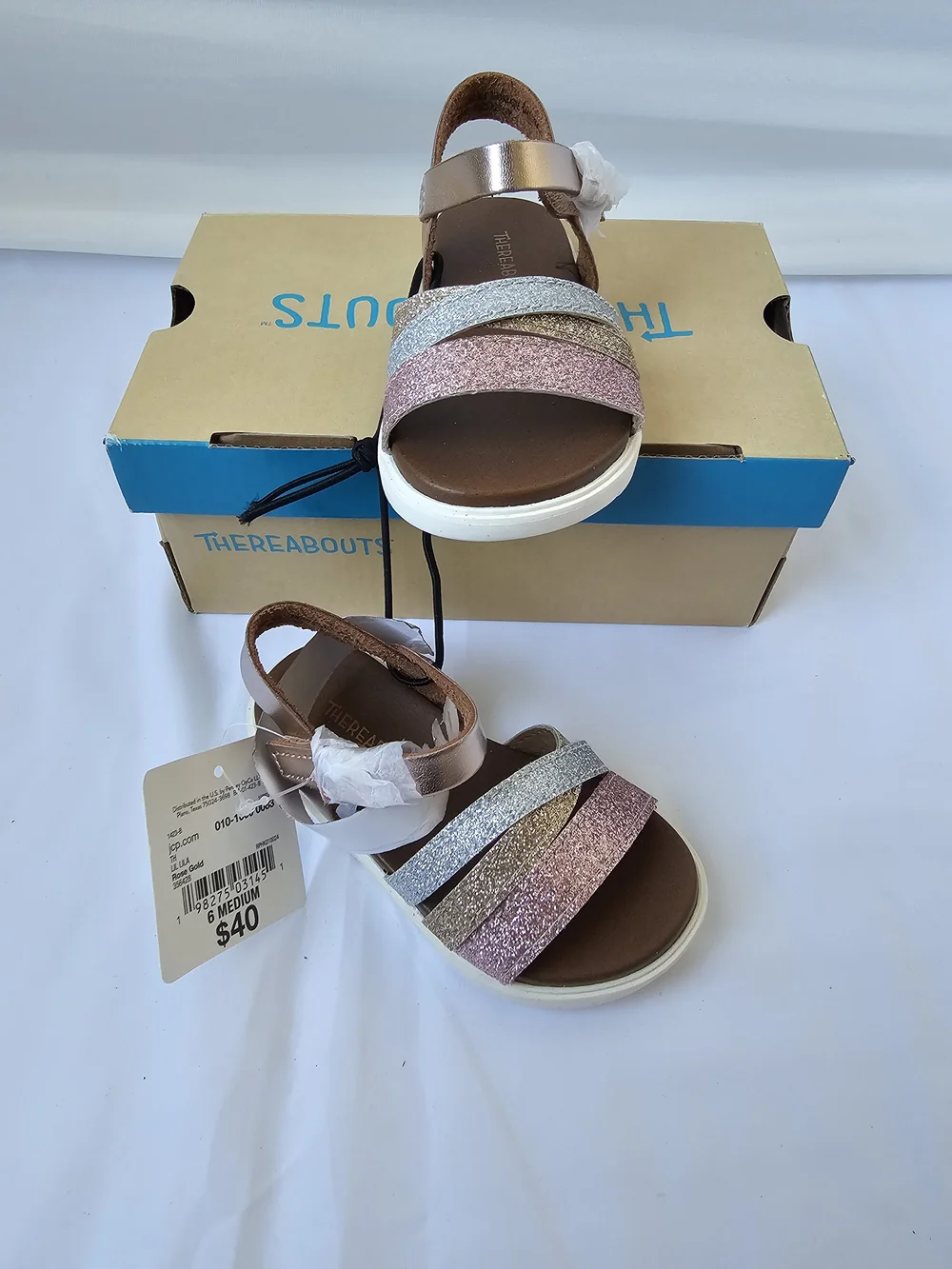 NWT Thereabouts Lil Lila Glitter Sandals - Toddler Size 6M - Rose Gold Multi